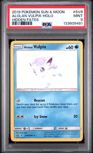 2019 POKEMON SUN & MOON HIDDEN FATES #SV8 ALOLAN VULPIX-HOLO PSA 9