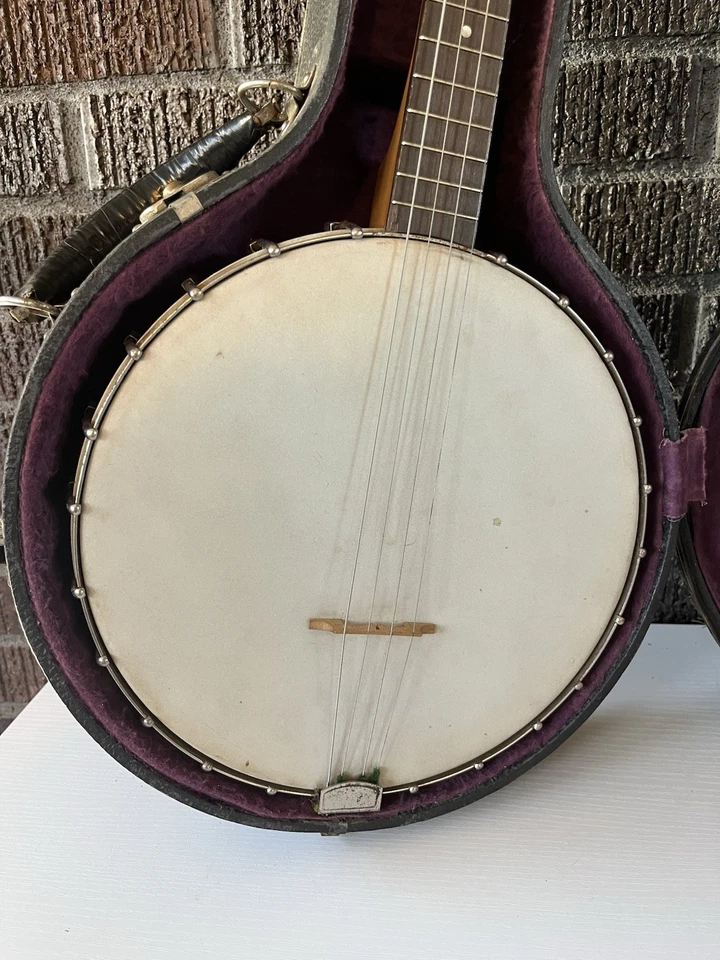 Vintage 1920s May Bell Tenor Banjo 4 String 11” Rim  + Original Case Slingerland - Image 2 of 4