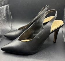 Vince Camuto Leather Pointy Toe Slingback Black Pumps - Ampereta Size 8 1/2