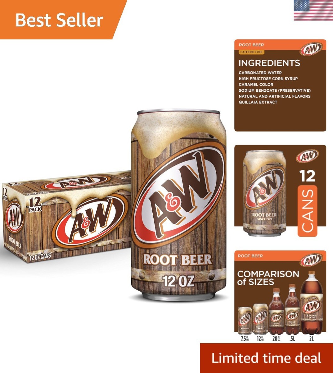 Classic A&W Root Beer 12-Pack – Sweet, Creamy and Caffeine-Free