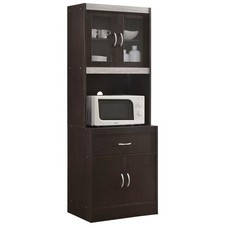 Mueble de cocina Hodedah 1 cajón y espacio para microondas en madera gris chocolate