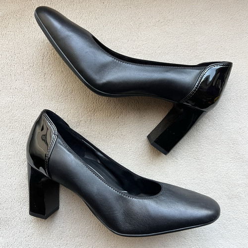 Ara Saxton Black Leather Pump w/ Patent Leather Heel Women UK 7.5 US 10 Classic
