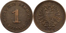 Deutsches Reich 1 Pfennig 1876 C  Kupfer 2,1 g  Original M&uuml;nze #QPU333