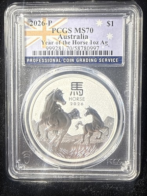 #ad 2026 Australia 1oz Silver Lunar Horse PCGS MS70 Flag Label $155.00