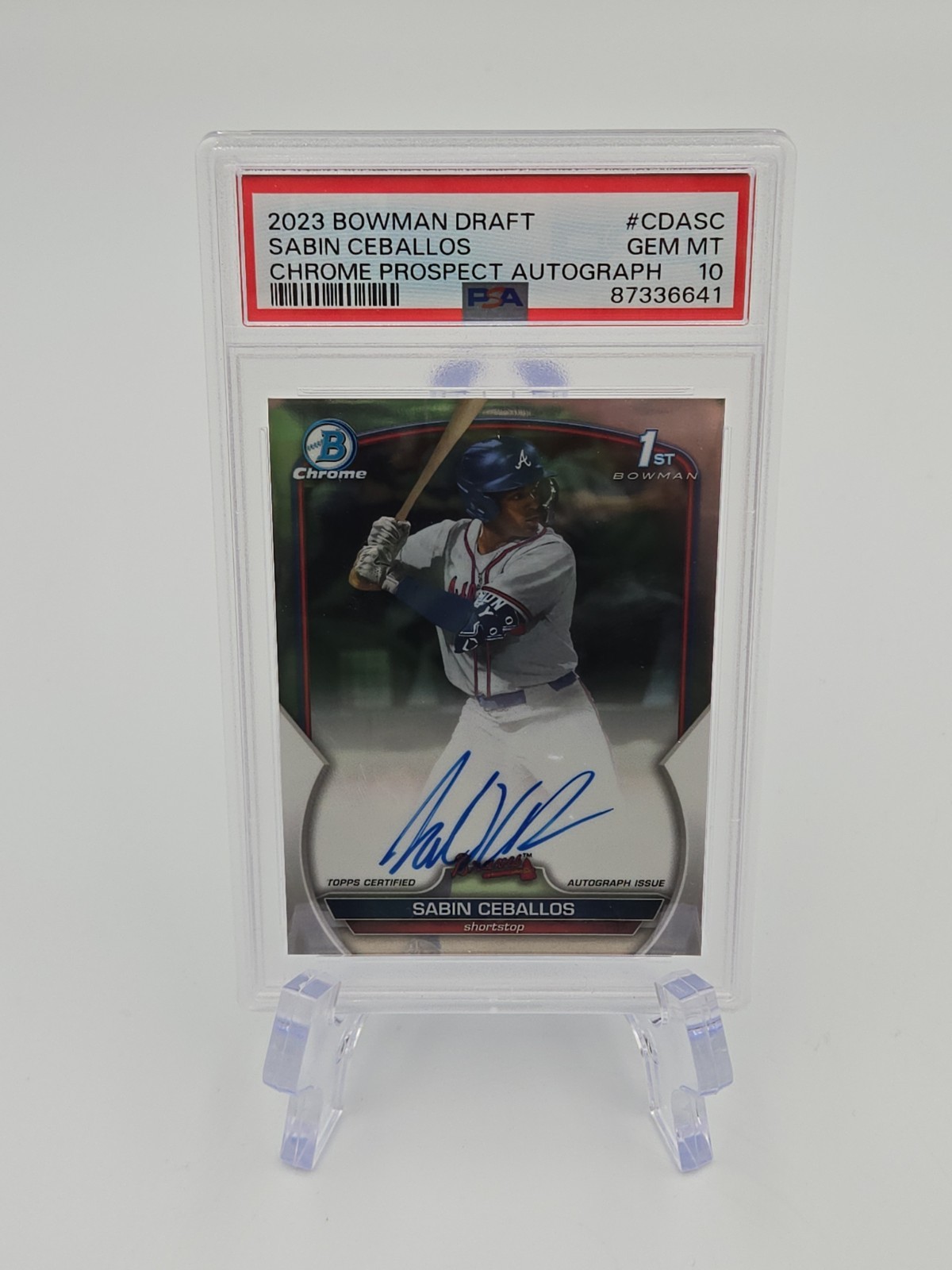PSA 10 Sabin Ceballos Auto 1st 2023 Bowman Chrome Draft Braves RC GEM MT