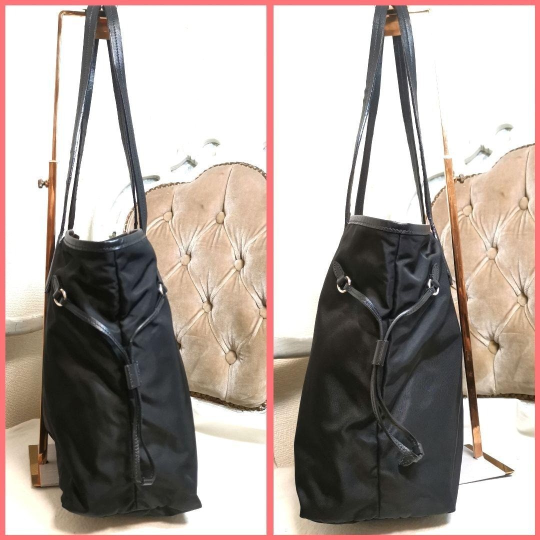 PRADA Logo Plate Tessuto Nylon Saffiano Leather 2way Tote Bag Shoulder Bag Black thumbnail 5