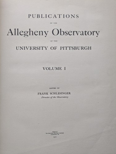 Allegheny Observatory 1910 Vol. 1 Schlesinger Astronomy Original Paper Brittle - Imagen 3 de 6