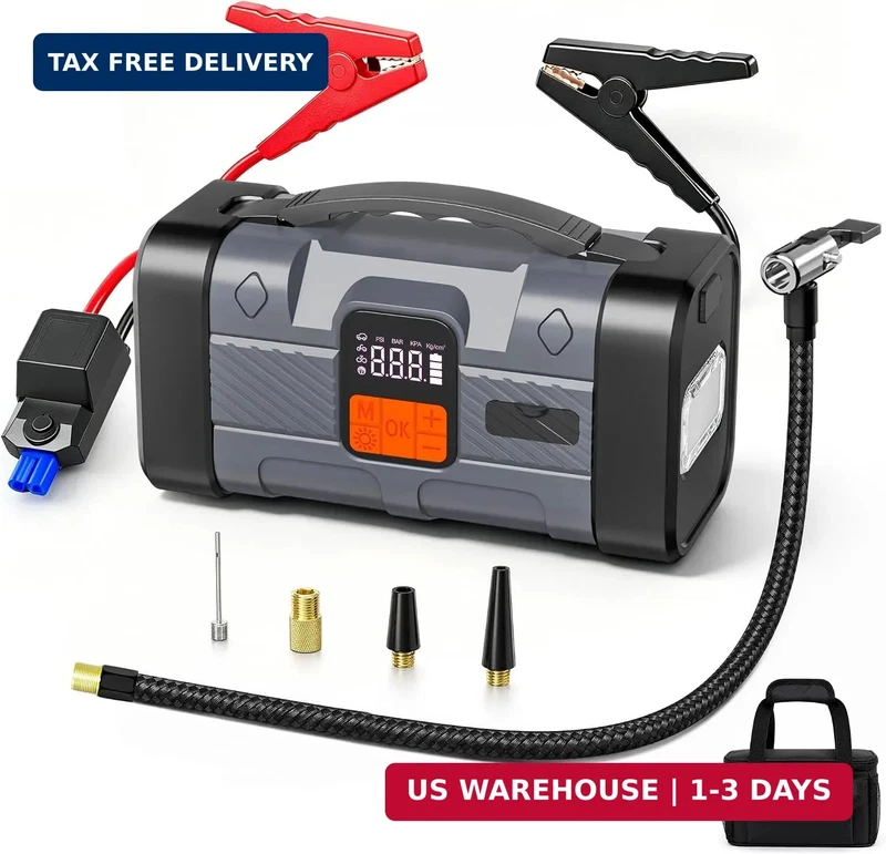 1600A Jump Starter with Air Compressor, 16000mAh 65W Fast Charging, 150PSI