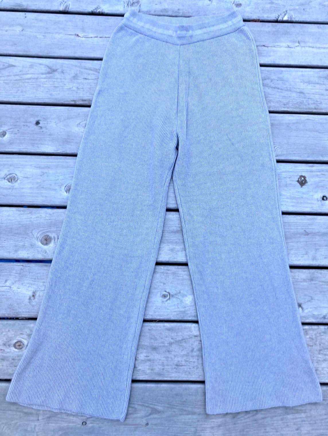 Frankie Shop Wide Leg Sweater Pants size L Gray Lounge Ribbed Alpaca Wool Blend