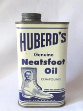 1930s HUBERD'S Advertising Genuine Neatsfoot Leather Oil Tin Can, Empty