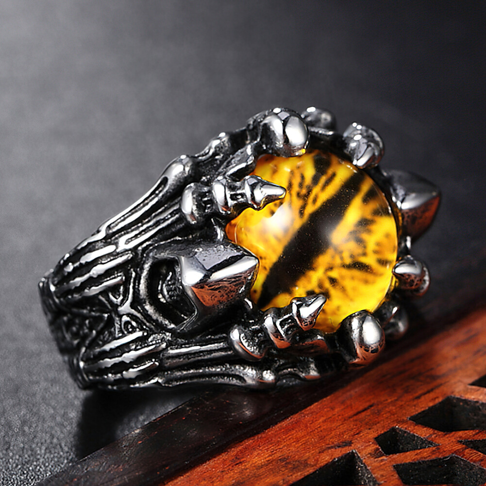 Men Women Evil Eye Statement Ring Punk Stainless Steel Gothic