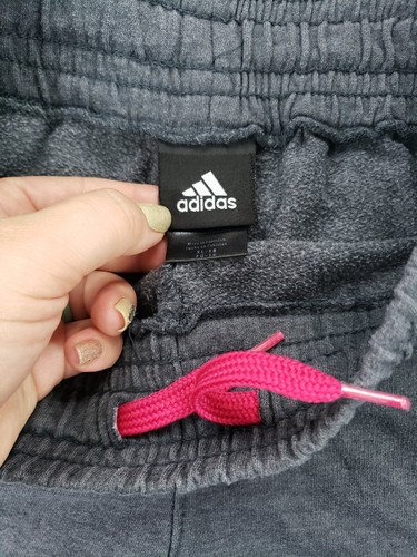 Adidas Sweatpants Youth XL 16 drawstring Gray Pink Logo Wide Leg Relaxed Fit - Picture 8 of 12