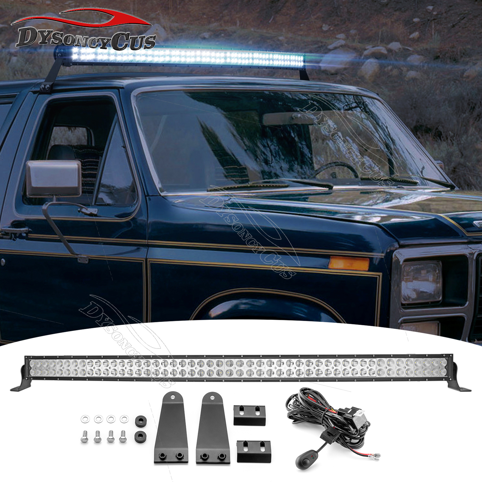 50" LED Light Bar Upper Roof Mounting Kit For Ford Bronco/F-150 1966-93 94 95 96
