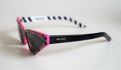 PRADA SPR 12V-F 462-5S0 Cat Eye Pink/Black/White Frame Grey Lens