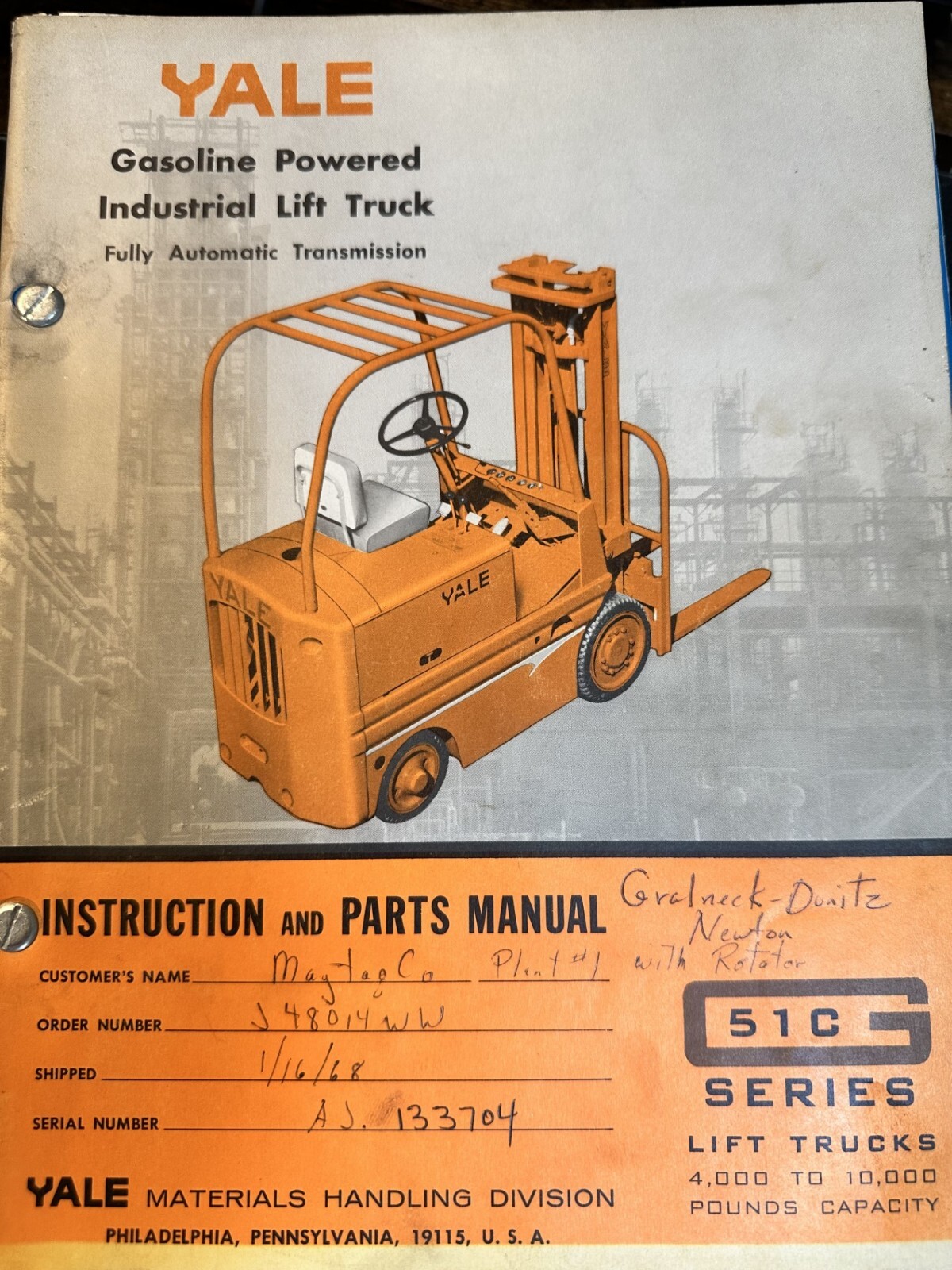 YALE Parts List & Service MANUAL G51C SERIES Lift Truck 1964 eBay