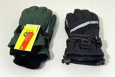 2pk All In Motion Kids Snow Gloves Waterproof Black, Green Winter Accesories 4-7