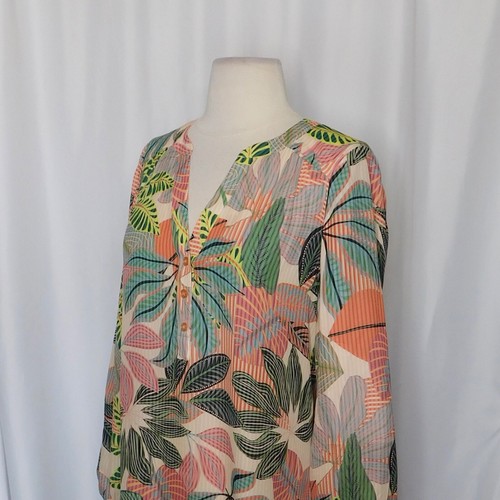 PARKER Fiore Silk Popover Tunic Top Blouse Colorful Leaf Tropical Print Small - Picture 5 of 10