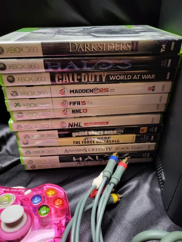 Xbox 360 120GB Hard Drive Black Console BUNDLE W 2 Wired Controllers 12 Games - Picture 5 of 8