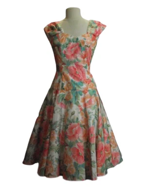 Robe « Lina Innocenti » style années 50, T. (40), écharpe et pochette assorties - Photo 1/4