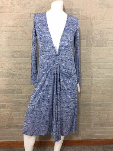 XS LuLaRoe Sarah Duster Cardigan Open Front Blue White Marled Ribbed w/ Pockets