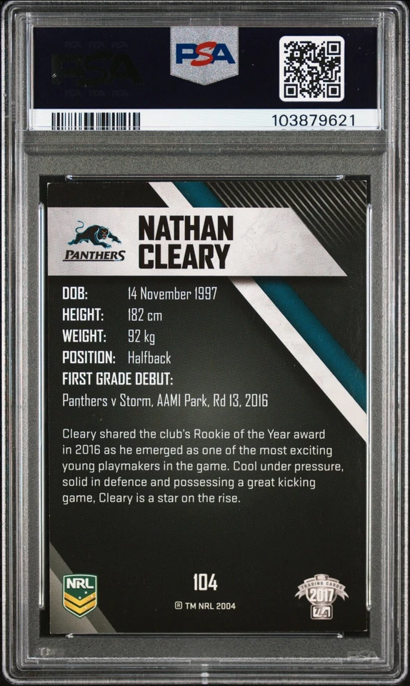 NRL Traders #104 2017 firmado por Nathan Cleary PSA automático 10 novato Foto 2 de 2