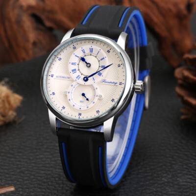 Forsining Mens Automatic Watches Leisure Double Circle Watch with Silicone Strap