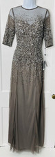 Adrianna Papell Evening Gown 8 Ombre Sequin Romantic Delicate Wedding Glam Gray