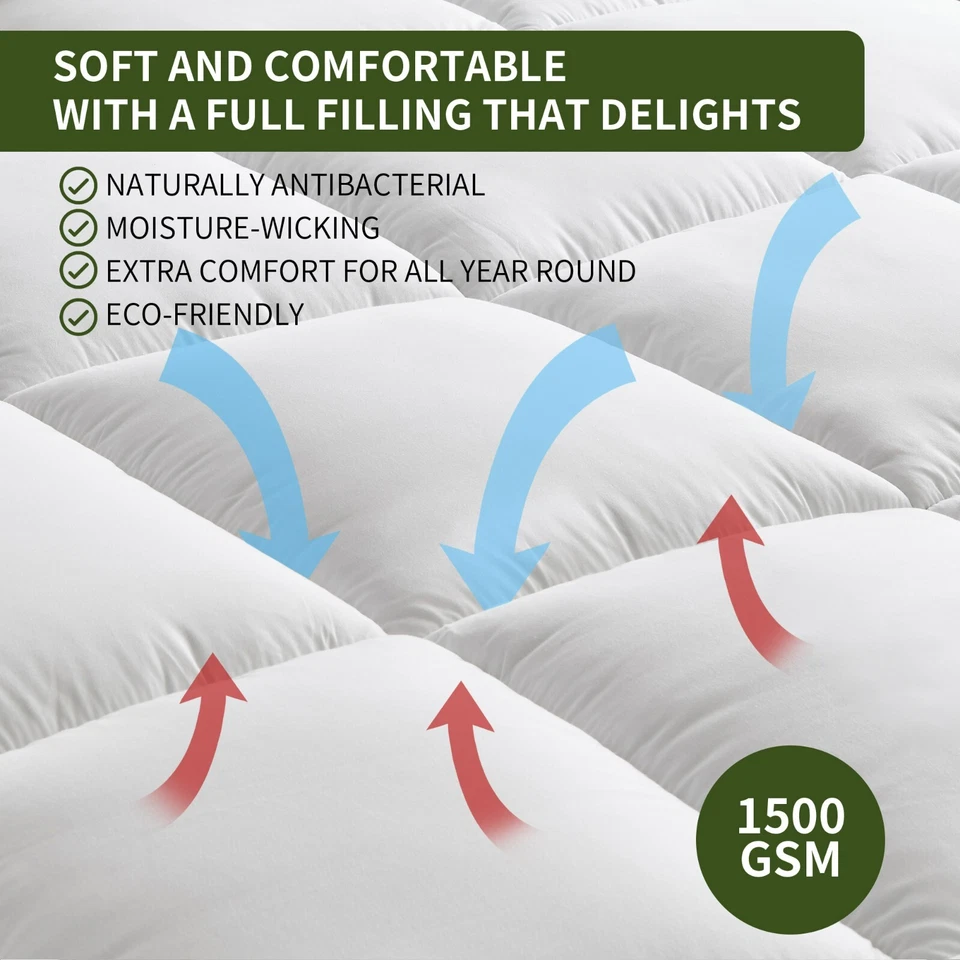 Luxury 1500GSM 10CM Bamboo Mattress Topper Extra Thick S/D/Q/K BED SIZE LINENOVA - image 4 of 4