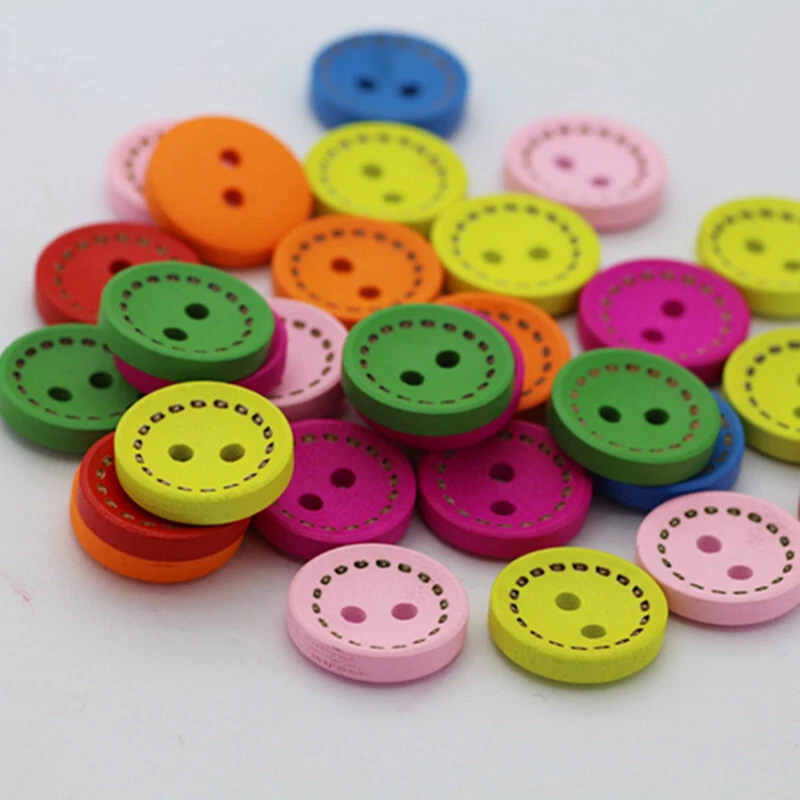 100Pcs Mixed Color Wood Buttons 2 Holes Round for Sewing DIY Crafts Decor - Image 3 of 4