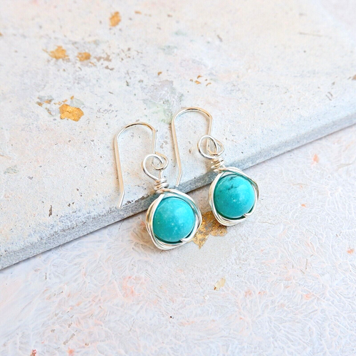 Turquoise Drop Earrings Handmade 925 Sterling Silver December Birthstone Gift