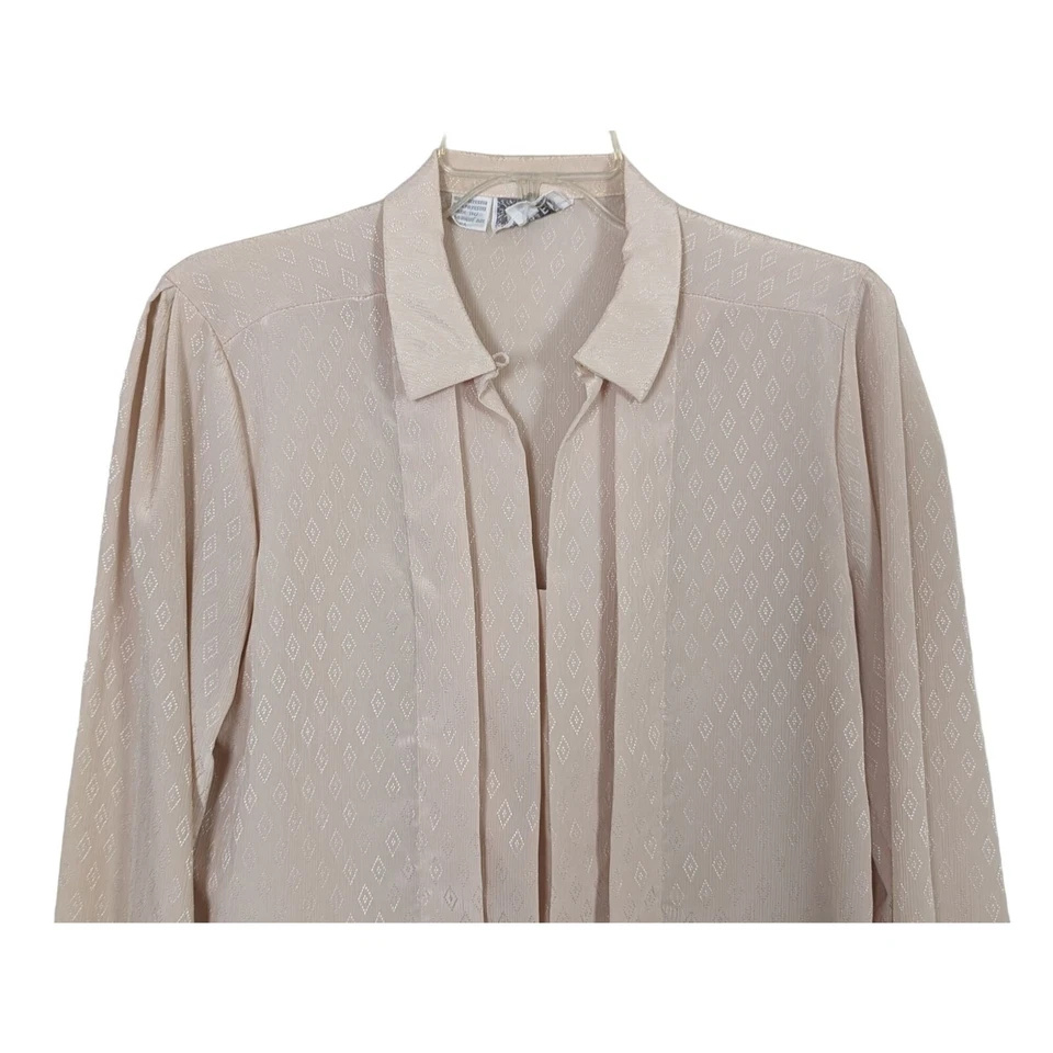 Blusa vintage ANNE KLEIN manga larga poliéster mujer beige talla 8 Foto 3 de 4