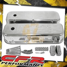 For 1965-95 Chevy Big Block Tall Polished Aluminum Valve Covers - Flamed