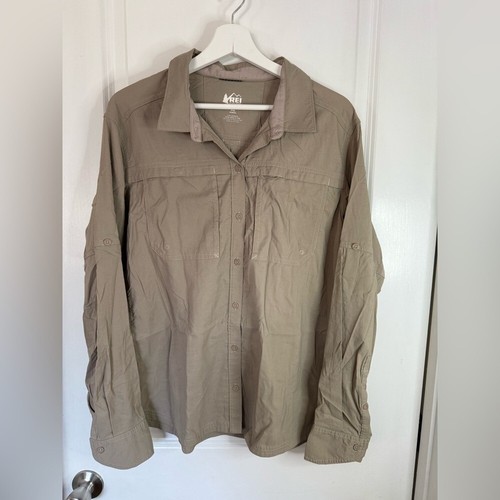 REI Co-Op Women’s Tan Sahara Long Sleeve Botton Down Shirt - Size XL