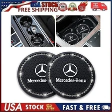 2pcs Black Bling Car Cup Holder Insert Coaster Non-slip Pad Mat for Mercedes S 1