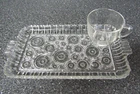 Vintage MCM Anchor Hocking Clear Glass Circle Pattern Snack Plate & Cup ~ 11 x 6
