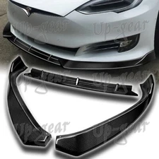 For 2016-2020 Tesla Model S Real Carbon Fiber Front Bumper Body Spoiler Lip Kit