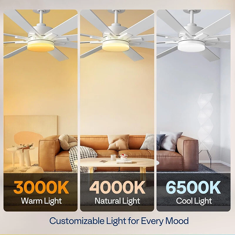 72 Inch Indoor Ceiling Fan with LED Light & Remote Flush Mount Reversible Motor - Image 4 of 4