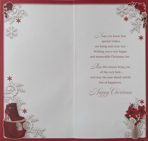 Like A Mam Christmas Card - Red Heels and Flowers with Red and Gold Foil 9x4.75" - Picture 2 of 2