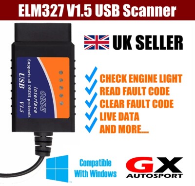 G2 ELM327 USB V1.5 OBD2 Scanner - OBD Auto Doctor & EOBD-Facile Ready