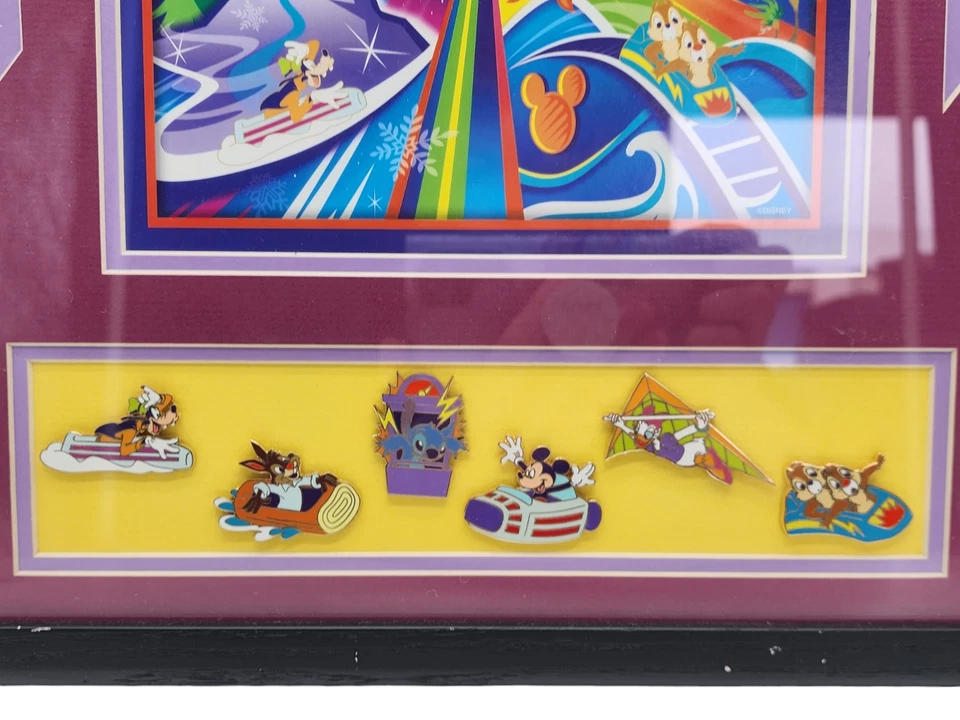 Juego de 6 prendedores enmarcados Disneyland boleto electrónico emociones Splash Mountain Space Dreamin' RARO Foto 2 de 4