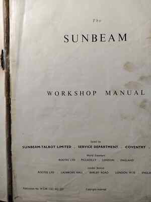 Sunbeam Workshop Manual,Werkstattbuch,Manuale Officina,Original 1956