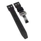 22mm Black Ostrich Leather Watch Strap For IWC, Cream Stitching, Rivet Lug