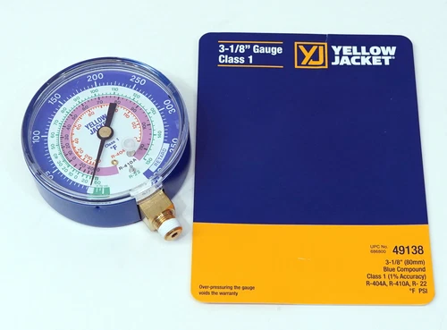 Yellow Jacket 49138 Blue Manifold Pressure Gauge 3 1/8" Low Side R404A R410A R22