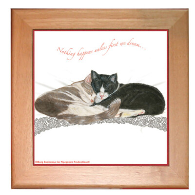Cat Kitchen Ceramic Trivet Framed in Pine 8'' x 8''