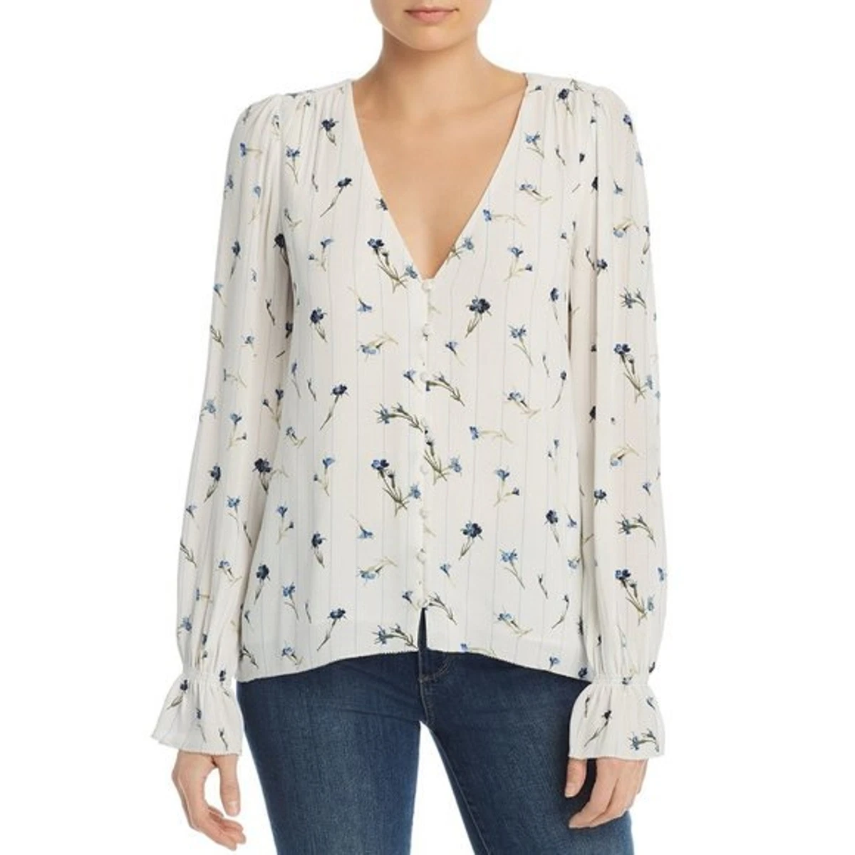 Womens Size Small Joie Blue White Bolona C Floral-Print Button-Front Blouse  | eBay