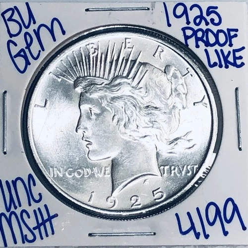 1925 BU UNCIRCULATED SILVER PEACE DOLLAR AUTHENTIC U.S. MINT FREE SHIPPING 4199