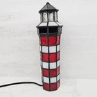Vintage Tiffany Stained Glass Lighthouse  Accent Lamp 9.5" RED BLACK WORKS 😊