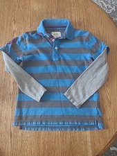 Mini Boden Boys Blue Gray Striped Long Sleeved Knit Rugby Shirt 7 8 years