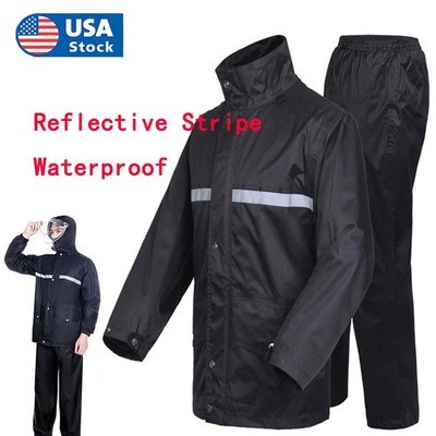 Rain Suits Black Safety Jacket Raincoat Hooded Waterproof Fishing Pants
