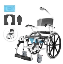 VEVOR Shower Wheelchair 17.5in Al Alloy Commode Bathroom Wheelchair for Disabled